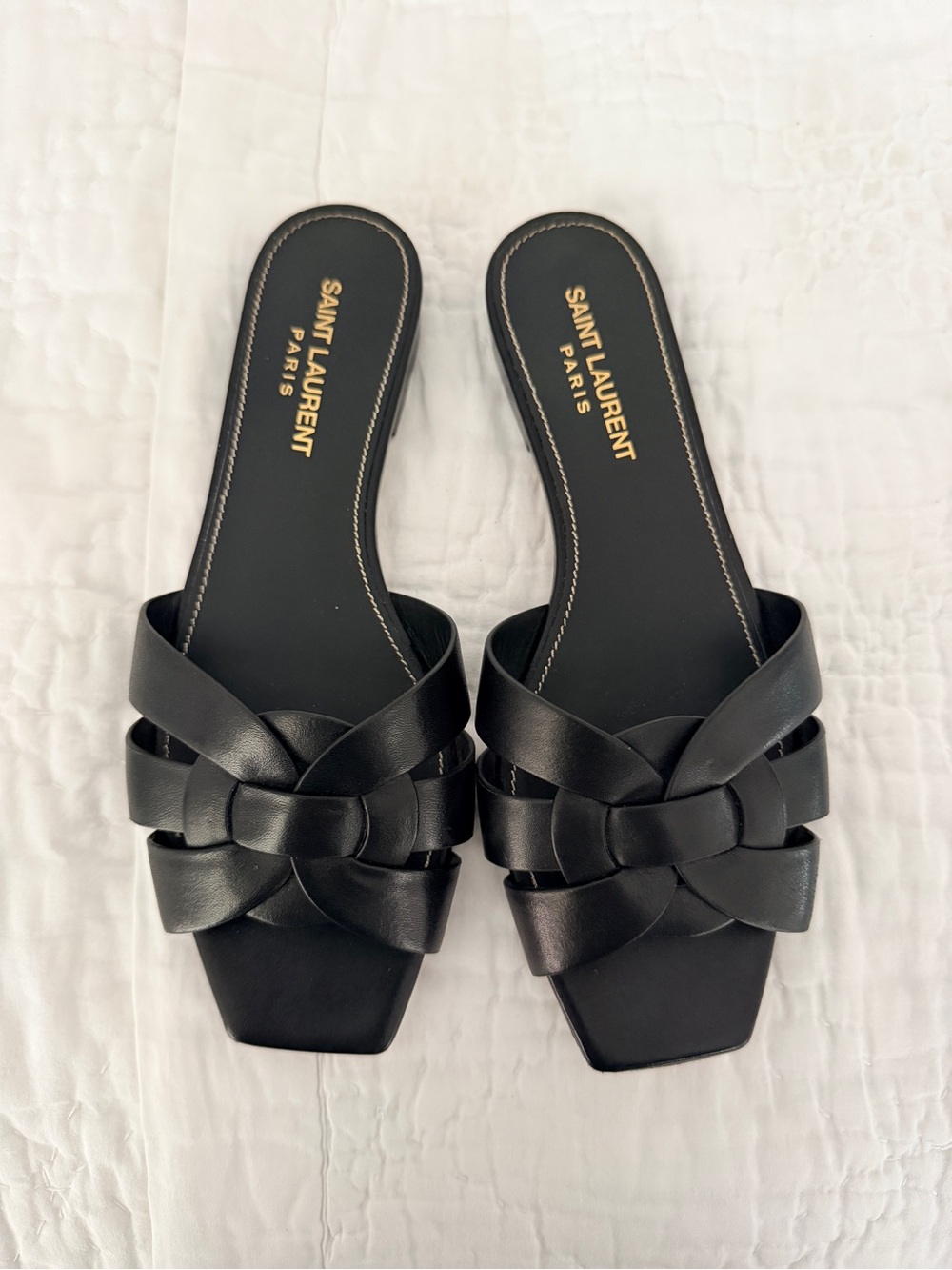 Saint Laurent Black Braided Leather Slide Mules